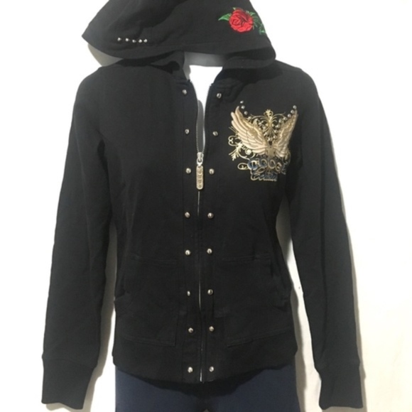 COOGI RHINESTONE STUD FLORAL EMBROIDERED HOODIE - Picture 2 of 8